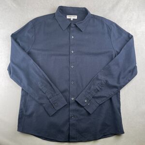 American Apparel Shirt Men L Navy Blue Button Down Long Sleeve Collared Work EUC